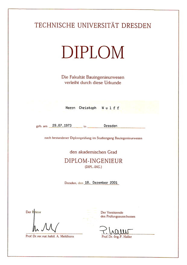 akademische Grad: Diplom-Ingenieur