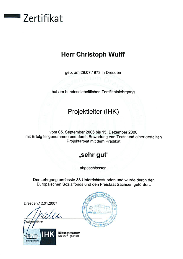 Zertifikat: Projektleiter (IHK)