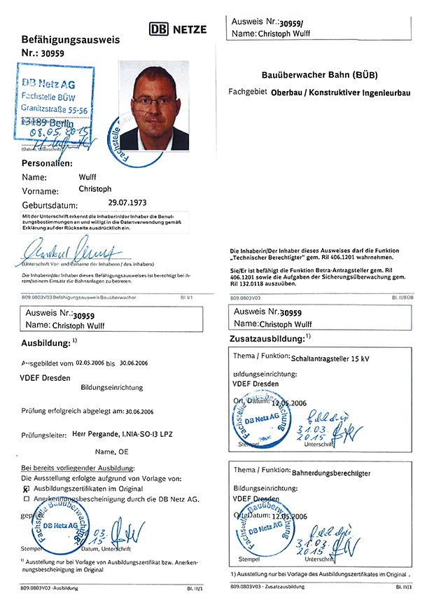 Befähigungsausweis: Bauüberwacher Bahn (BÜB)