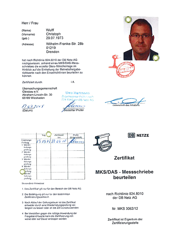 Zertifikat: MKS/DAS - Messschriebe beurteilen