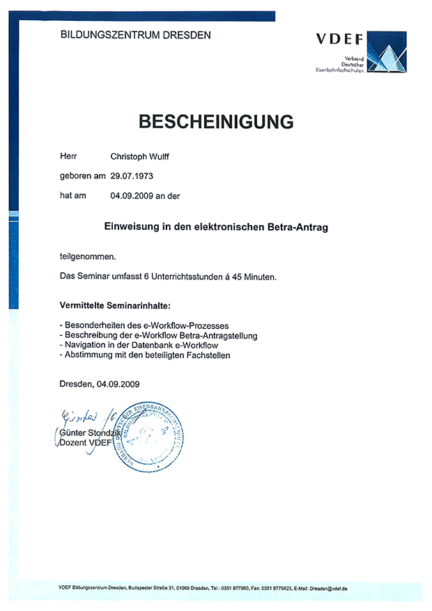 Bescheinigung: Einweisung in den elektronischen Betra-Antrag